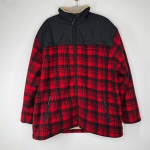 Itasca Red Black Buffalo Check Fleece Zip Up Jacket Faux Sherpa Lined Men’s XL